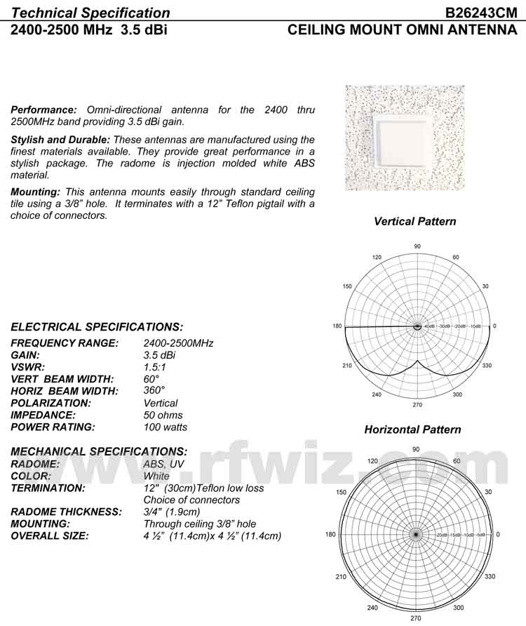 Comtelco B26243CM Series Panel Antennas Technical Specifications Complete and detailed specification of the Comtelco B26243CM Series of Panel Base Antennas