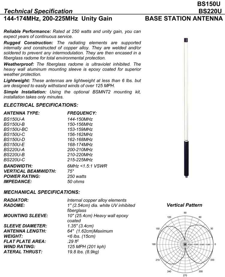 Complete and detailed specification of the XL Series Line of Antennas