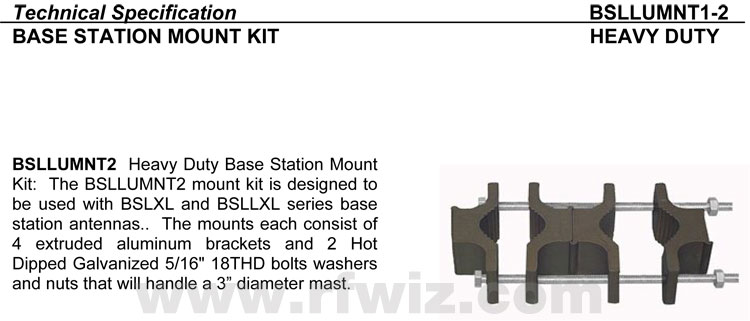 Complete and detailed specification of the BSLLUMNT1-2 Base Antenna Universal Mount