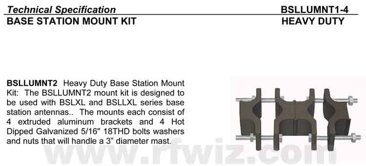 Complete and detailed specification of the BSLLUMNT1-4 Base Antenna Heavy Duty Universal Mount