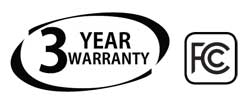 Maxon's 3 year warranty and FCC Certification logos certifies that the electromagnetic interference, safety, manufacture and other quality parameters have been met by the Maxon TDR-50V