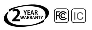 Maxon's 2 year warranty and FCC and Industry Canada Certification logos certifies that the electromagnetic interference, safety, manufacture and other quality parameters have been met by the Maxon TJ-3400U